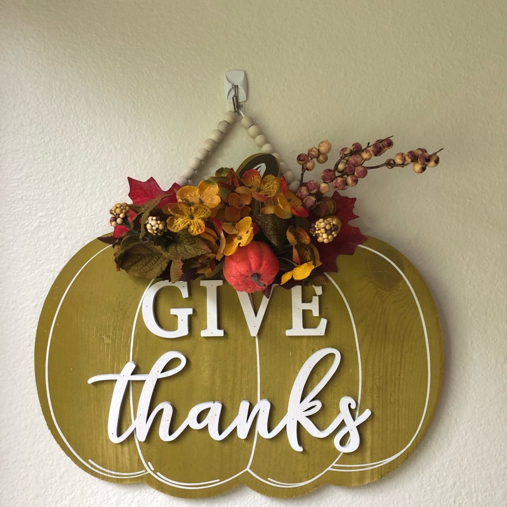 🍁Give Thanks Flowers Pumpkin Fall Harvest Sign - Picture 6 of 6